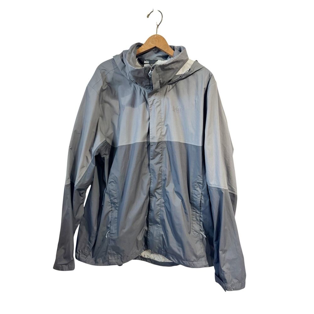 REI Men XL Two Tone Gray Thin Windbreaker Hooded Jacket